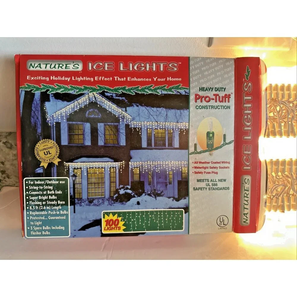 Nature's Ice Lights Icicle String 100 Christmas Indoor Outdoor Flash Steady NEW